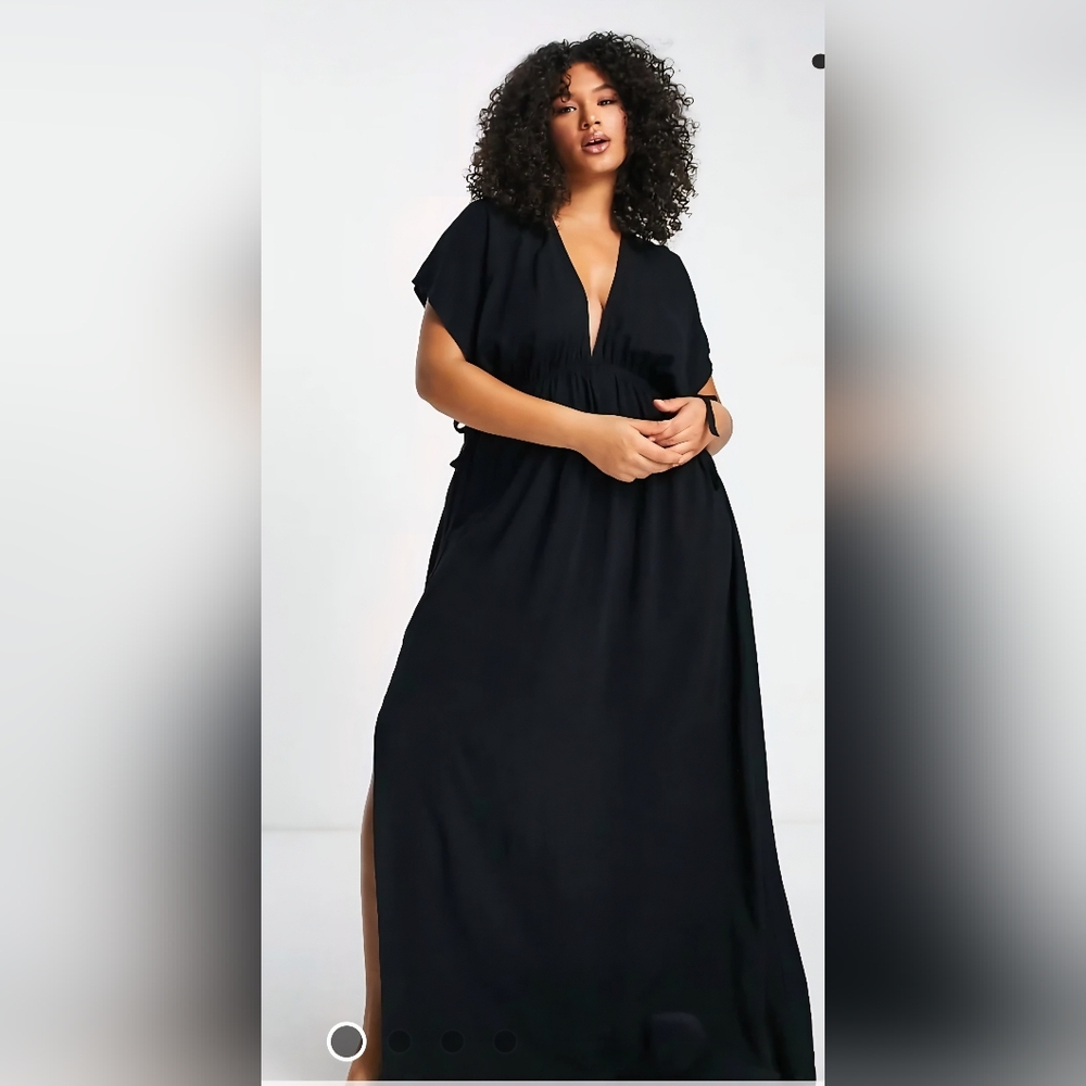Curve Flutter Sleeve Black Maxi Dress
